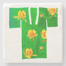Suporte de pedra com design nagajuban verde e dour