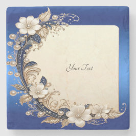 Porta-copo De Pedra Suporte de Pedra com Enfeite Floral Azul Branco