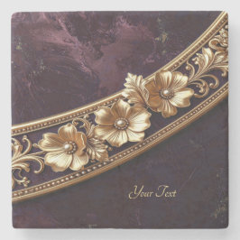 Porta-copo De Pedra Suporte de Pedra Floral Dourado Ornamentado
