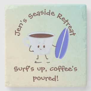 Porta-copo De Pedra Surfer de Café Humorístico com Texto de Nome de Su