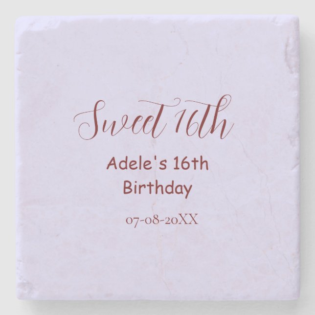 Porta-copo De Pedra Sweet 16th birthday purple pastel mauve retro name (Frente)