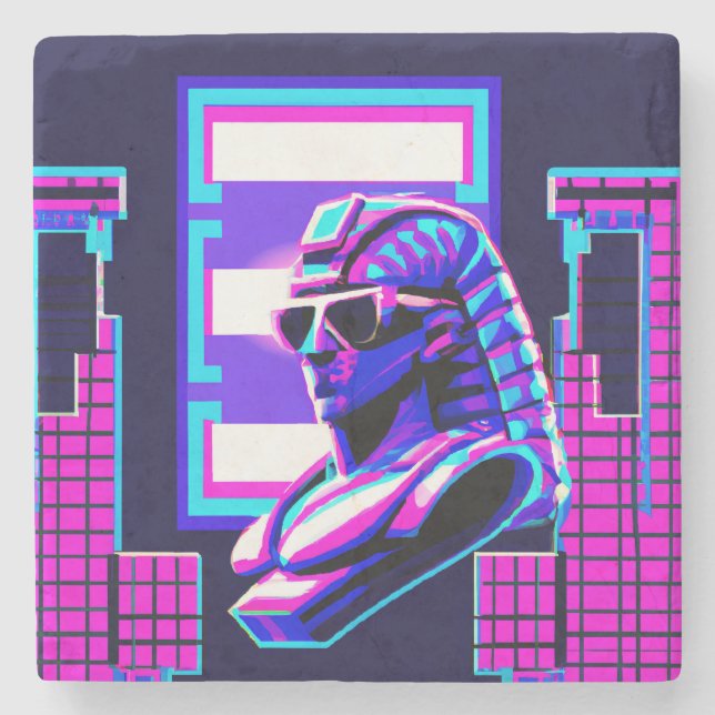 Porta-copo De Pedra Synthwave Pharaoh (Frente)