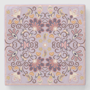 Porta-copo De Pedra Tablete floral indiana: adorável padrão pastel
