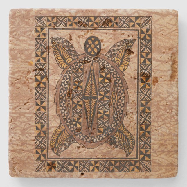 Porta-copo De Pedra Tapa havaiano primitivo do tatuagem de Honu (Frente)