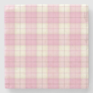 Porta-copo De Pedra Tartan de Xadrez rosa pálido