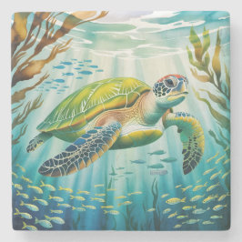Porta-copo De Pedra Tartaruga Pintada