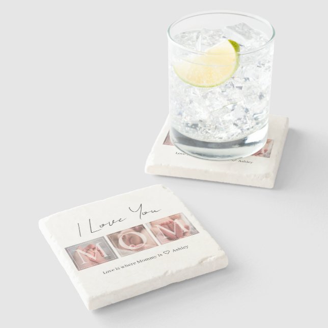 Porta-copo De Pedra Te Amo, Mãe Foto (Lateral)