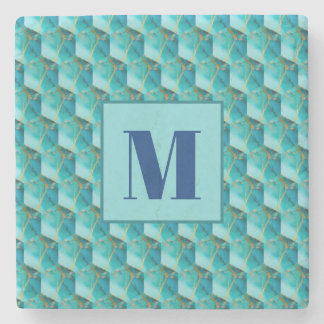 Porta-copo De Pedra Teal and Blue Initial Stone Coaster