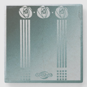 Porta-copo De Pedra Teal Art nouveau, Ronnie C Mackintosh, rosa design