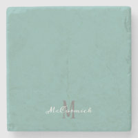 Teal Blue Modern Script Girly Monographic Name