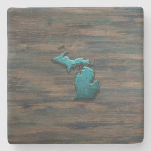 Porta-copo De Pedra Teal em forma de estado do Michigan