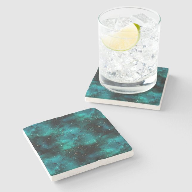 Porta-copo De Pedra Teal Galaxy Series Design 1 (Lateral)