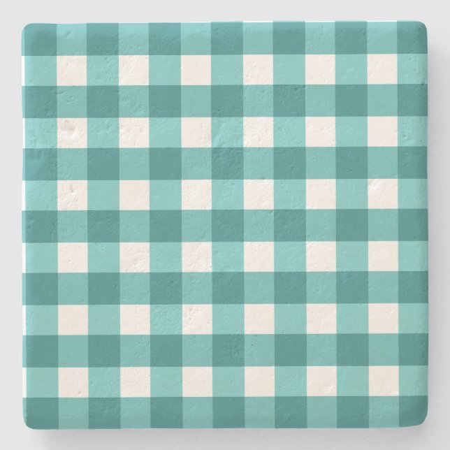 Porta-copo De Pedra Teal Gingham (Frente)