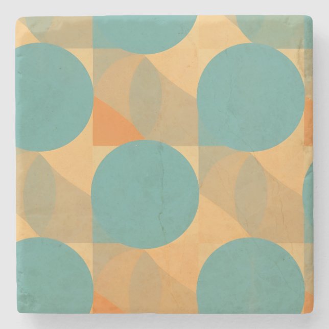 Porta-copo De Pedra Teal, Tan, and Orange in Retro Look Pattern (Frente)
