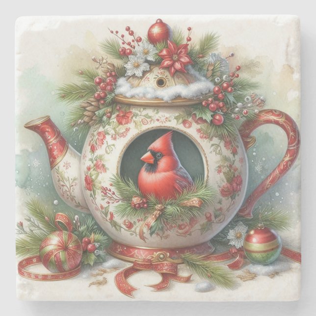 Porta-copo De Pedra Teapot Birdhouse Cardinal 5 (Frente)