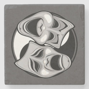 Porta-copo De Pedra Teatro de Comédia e Tragédia Máscara Yin Yang Desi