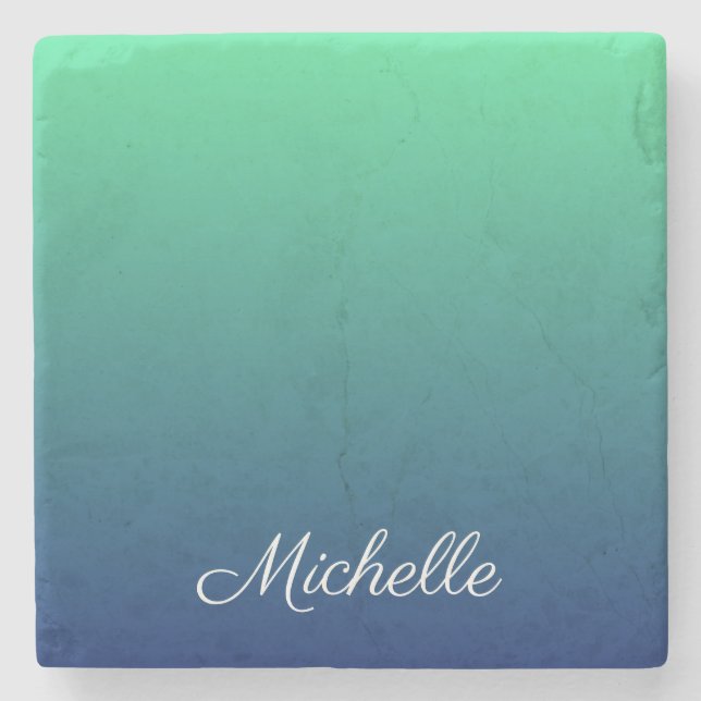 Porta-copo De Pedra Tecla verde e azul personalizada (Frente)