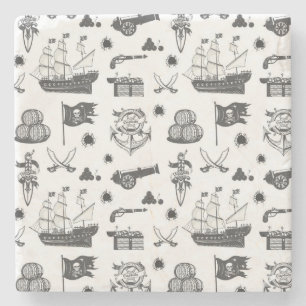 Porta-copo De Pedra Tema de Pirata de Navios, Canhões, Espadas e Vinho