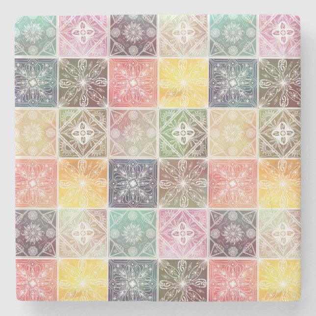 Porta-copo De Pedra Tendência Branca Ornamento Geométrico Azulejo Arte (Frente)