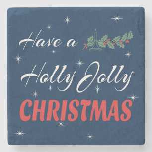 Porta-copo De Pedra Tenha um Natal Holly Jolly
