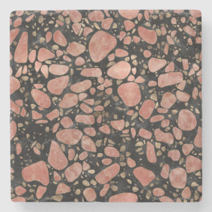 Porta-copo De Pedra Terraço - quartzo cor-de-rosa e ouro no mármore 