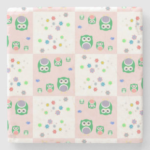 Porta-copo De Pedra Teste padrão colorido da coruja para miúdos