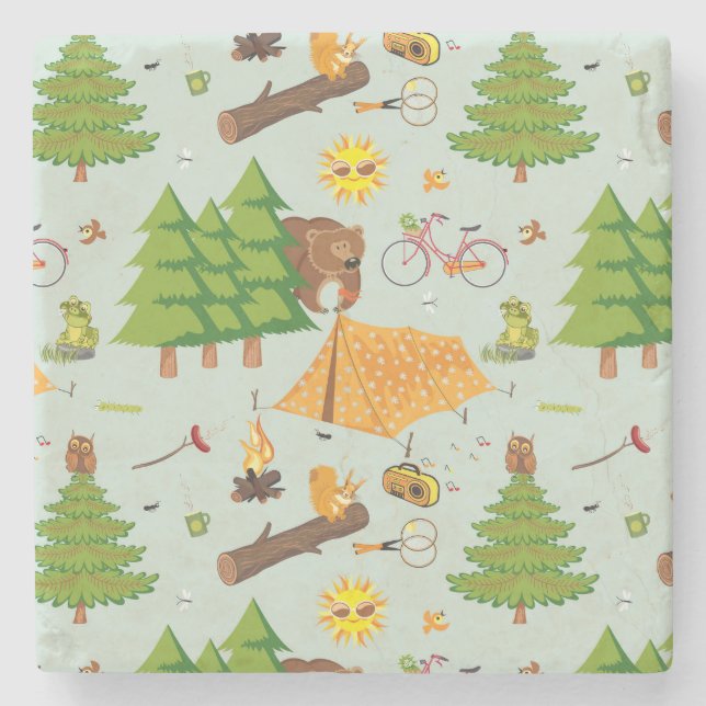 Porta-copo De Pedra Teste padrão de acampamento (Frente)