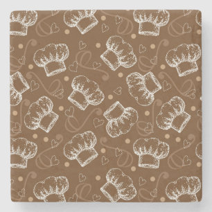 Porta-copo De Pedra Teste padrão do cozinhar com chapéu do cozinheiro