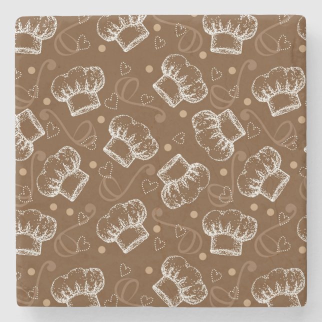 Porta-copo De Pedra Teste padrão do cozinhar com chapéu do cozinheiro (Frente)