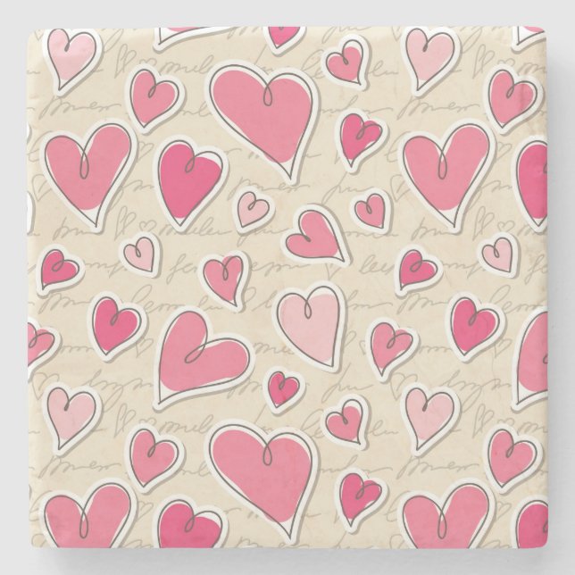 Porta-copo De Pedra Teste padrão dos corações (Frente)