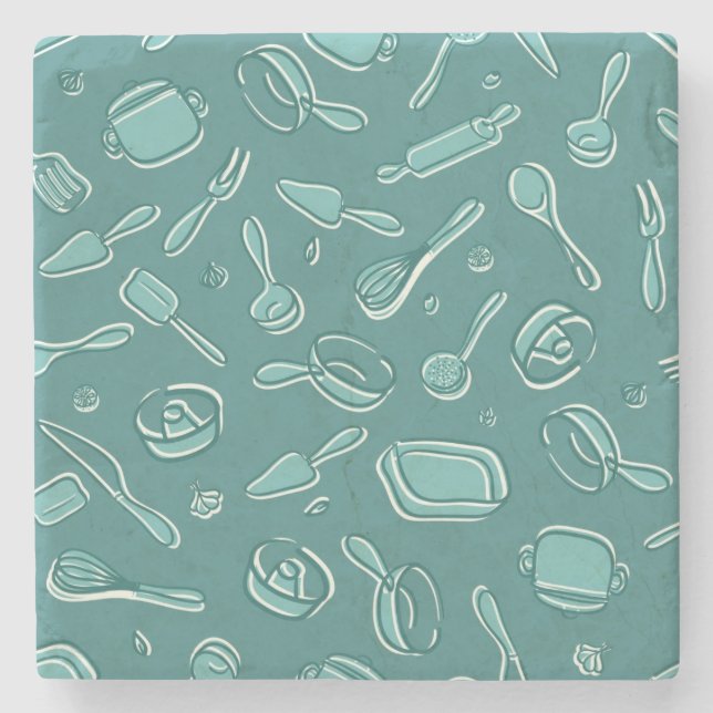 Porta-copo De Pedra Teste padrão dos utensílios da cozinha (Frente)