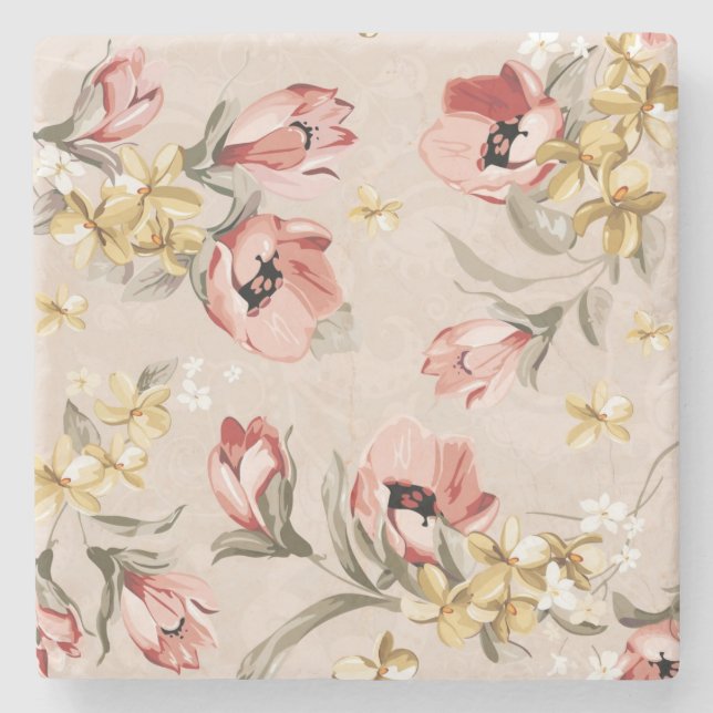 Porta-copo De Pedra Teste padrão floral 3 da elegância abstrata (Frente)