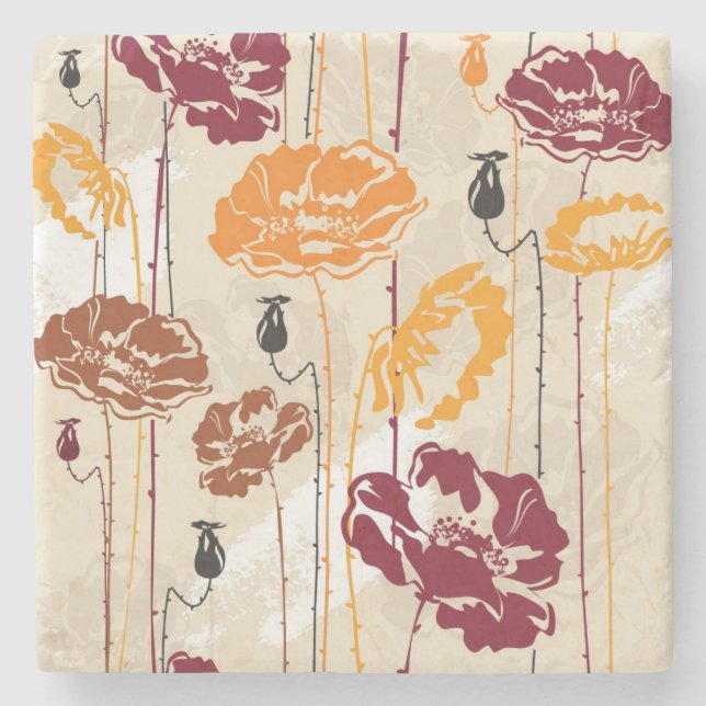 Porta-copo De Pedra Teste padrão floral 4 da elegância abstrata (Frente)