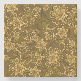 Porta-copo De Pedra Teste padrão floral do vintage dourado