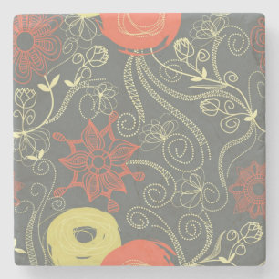 Porta-copo De Pedra Teste padrão floral retro