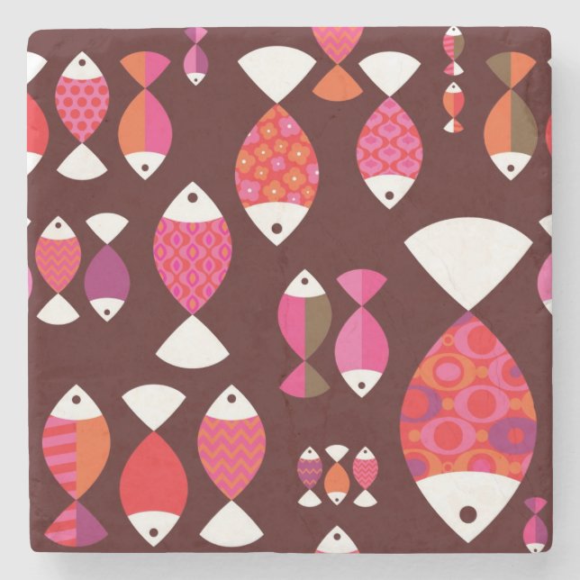 Porta-copo De Pedra Teste padrão subaquático dos peixes retros (Frente)