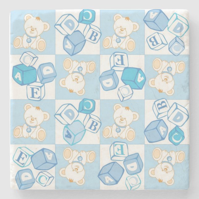 Porta-copo De Pedra Teste padrão verificado do urso de ursinho (Frente)