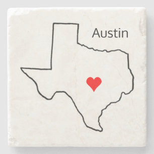 Porta-copo De Pedra Texas Love Custom Location Red Heart City Austin