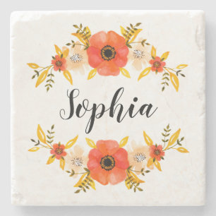 Porta-copo De Pedra Texto coral do costume da grinalda da aguarela