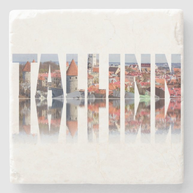 Porta-copo De Pedra Texto de Tallinn composto pela cidade antiga (Frente)