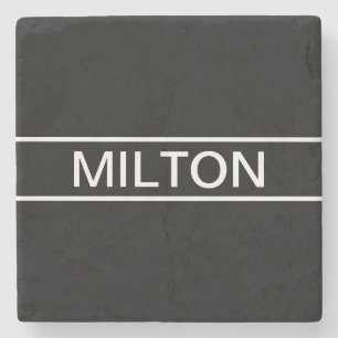 Porta-copo De Pedra Texto personalizável Preto e Branco Moderno Negr