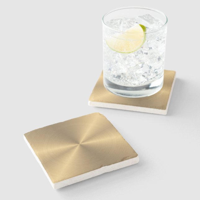 Porta-copo De Pedra Textura radial metálica Dourado personalizada (Lateral)