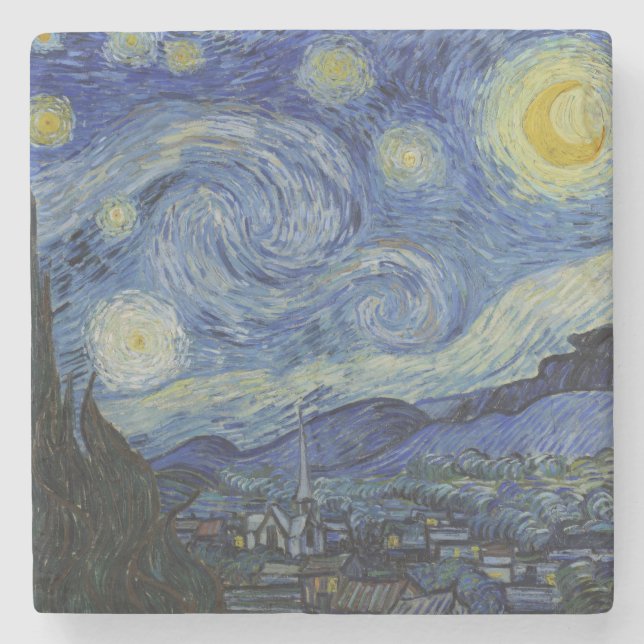 Porta-copo De Pedra The Starry Night (Vincent van Gogh) (Famosa Arte) (Frente)