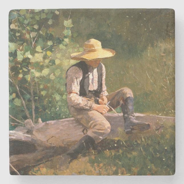 Porta-copo De Pedra The Whittling Boy (por Winslow Homer) (Frente)