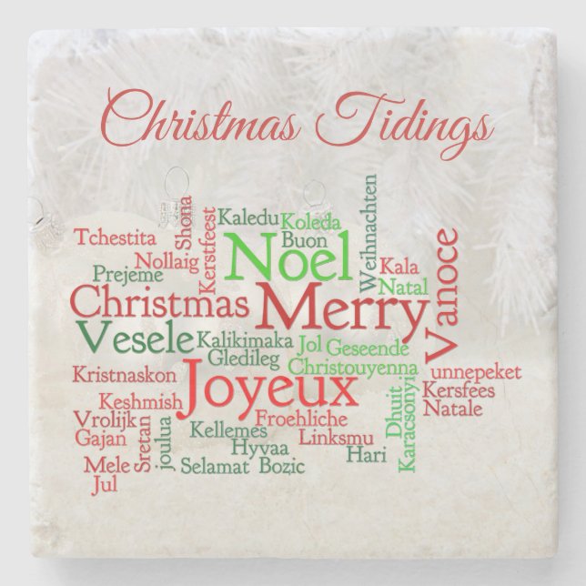 Porta-copo De Pedra Tidings De Natal Pelo Mundo (Frente)