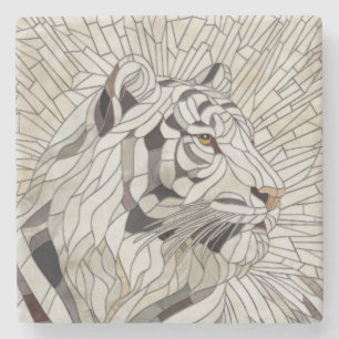 Porta-copo De Pedra Tigre branco - Arte Digital Mosaica de Vidro Estre