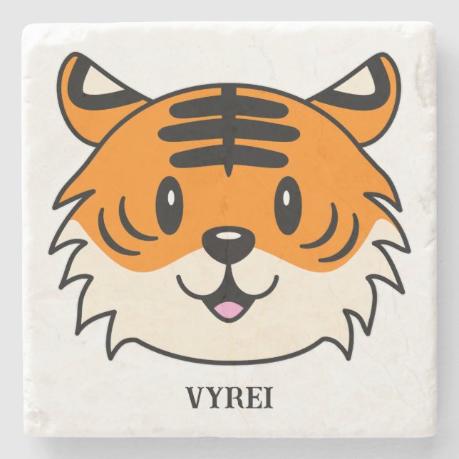 Porta-copo De Pedra Tigre de Cartoon Sorridente (Frente)