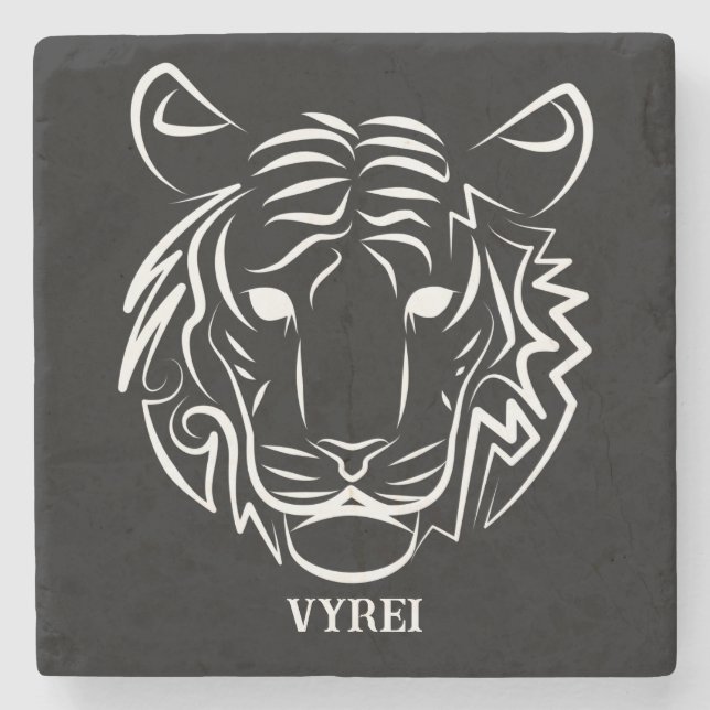 Porta-copo De Pedra Tigre Tribal Negro e Branco (Frente)