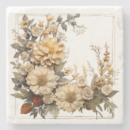 Porta-copo De Pedra Timeless Botanical Neutral Floral