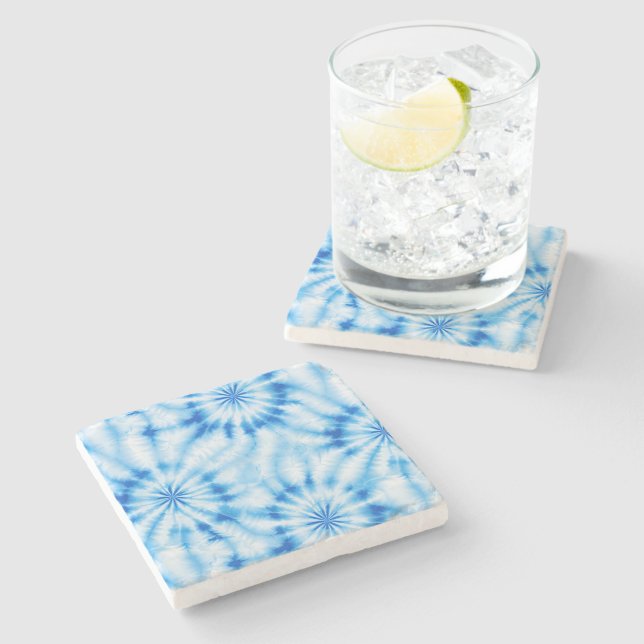 Porta-copo De Pedra Tingimento Azul Branco Tie Dye (Lateral)
